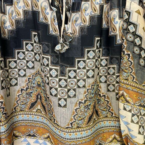 NWT Misa Los Angeles Geometric Print Sheer Peasant Siena Blouse Blue Tan Medium - Picture 5 of 8